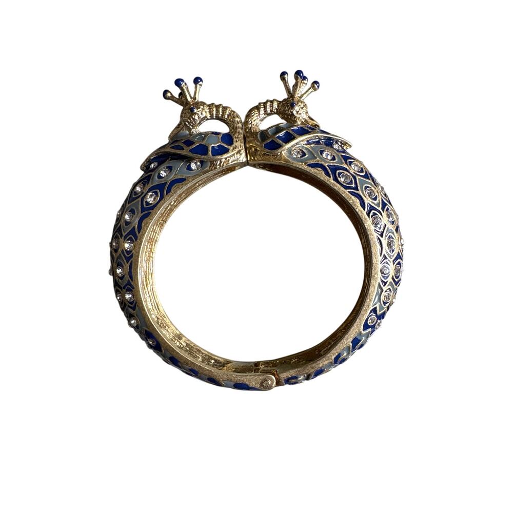 Vintage Gold Plated Peacock Bangle with Faux Saphires and Diamonds